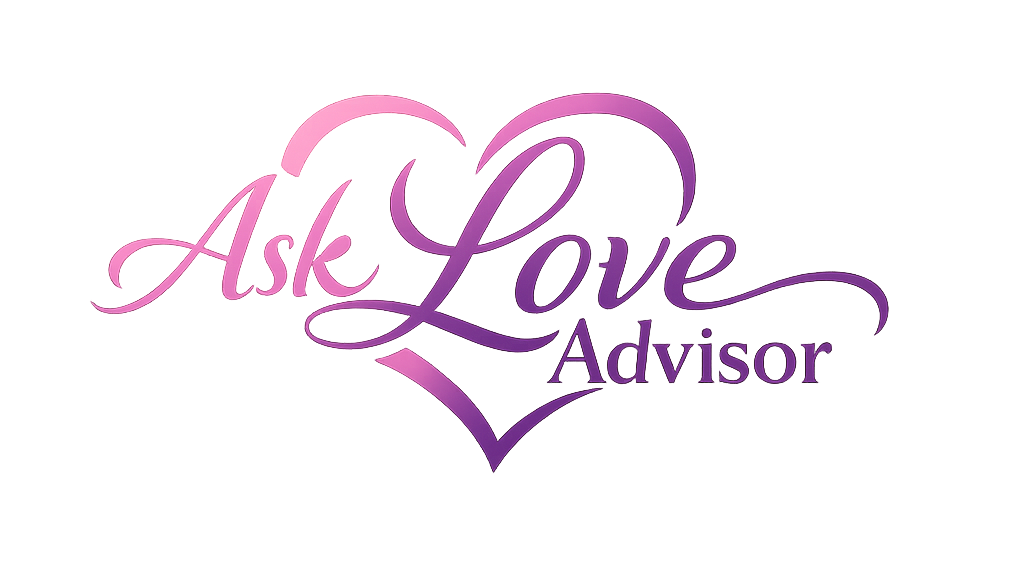 Sophisticated fusion logo for Ask Love Advisor integrating text and heart shape in pink and purple